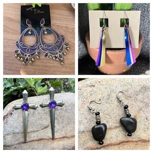Fashion Earrings Bundles Set of 4 Cross Stone Boho Purple